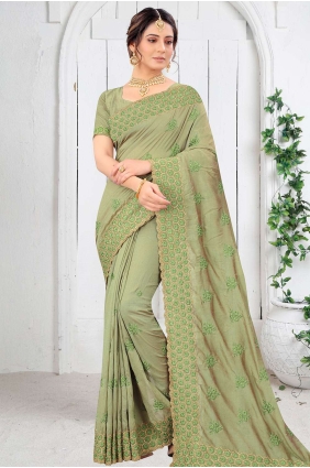 resham, pierre, vêtements de fête en soie d'art brodés sari à pista SR19044