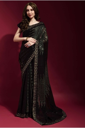 georgette brodée pista party wear saree avec chemisier SR22529