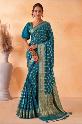 tissage georgette sari bleu sarcelle avec chemisier SR22791