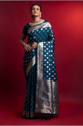 Saris bleu en soie avec tissage SR23258
