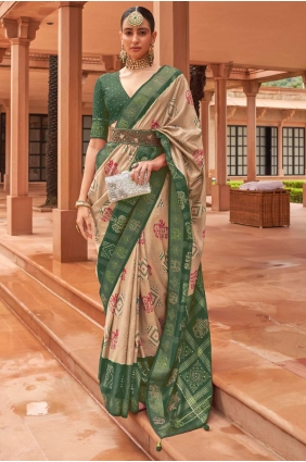 sari patola en soie vert avec tissage SR23324