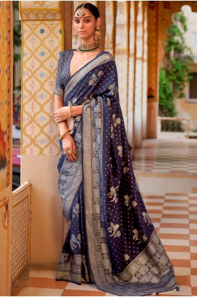 soie imprimée, tissage sari gris avec chemisier SR23496