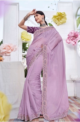 sari en organza violet brodé SR24259