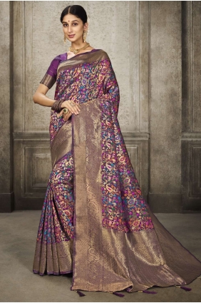 sari de vin en tissage de soie banarasi SR24666