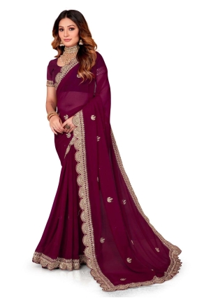 Saris de vin en georgette brodée SR25218