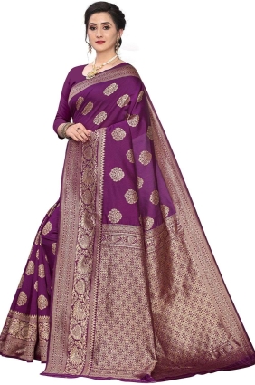 sari en soie violet avec tissage SR25573