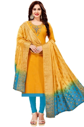 Salwar Kameez multicolore en soie brodé avec dupatta SK153752