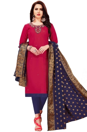 salwar kameez multicolore brodé en soie avec dupatta SK153754