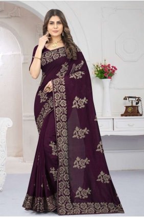 sari en soie bordeaux brodé SR24440